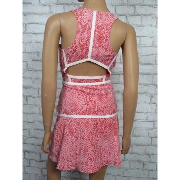$297 Parker Yonkers Snakeskin Red V-neck Fit & Flare Cutout Back Dress Small NWT - Picture 8 of 9